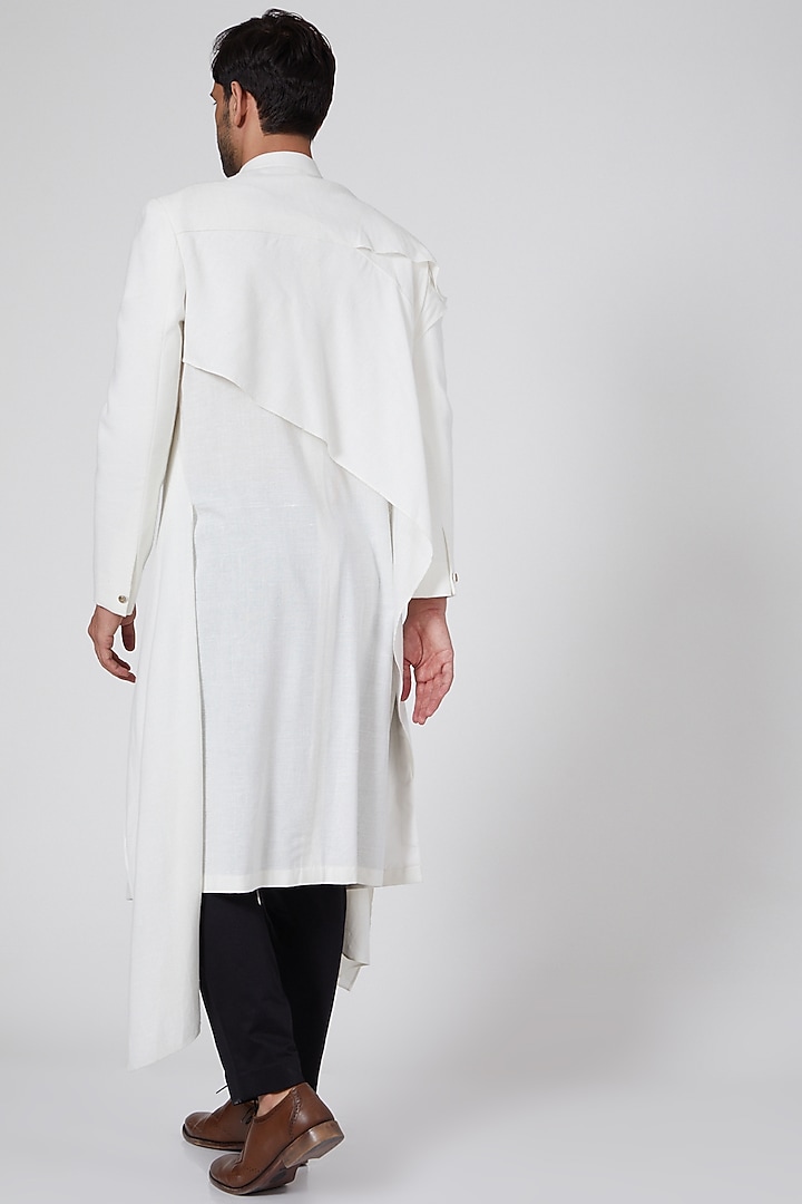 White Handwoven Cotton Indo-Western Jacket by Antar Agni Men at Pernia's Pop Up Shop