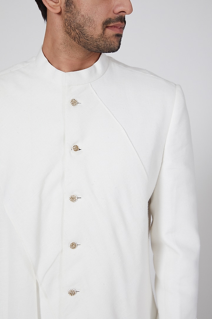 White Handwoven Cotton Indo-Western Jacket by Antar Agni Men at Pernia's Pop Up Shop