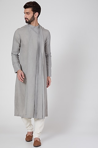 Grey Long Draped Kurta by Antar Agni Men