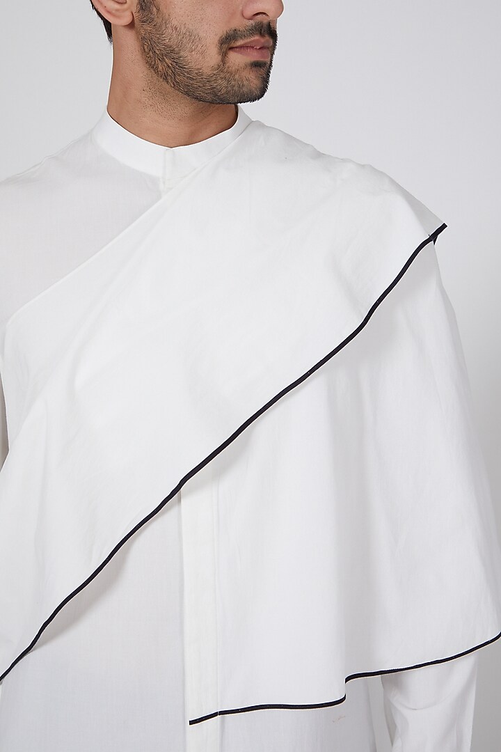 White Kurta With Extended Drape by Antar Agni Men at Pernia's Pop Up Shop