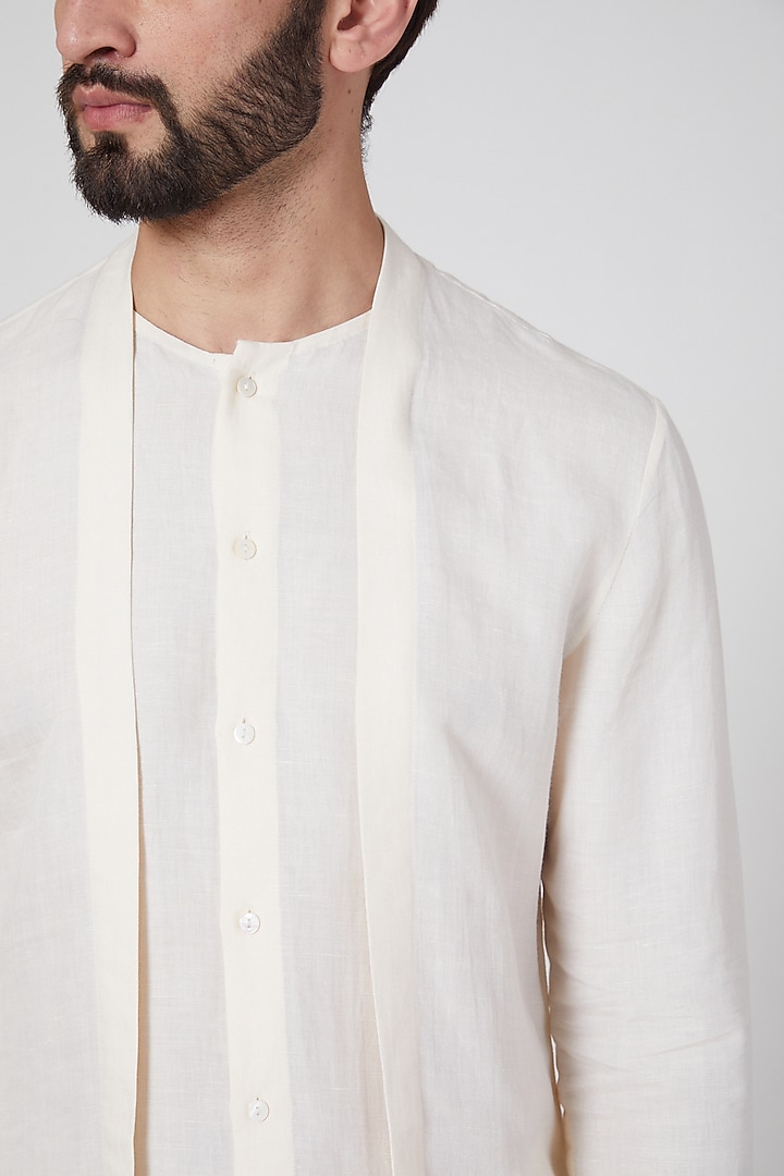 Ivory Double Cut Wedding Shirt by Antar Agni Men at Pernia's Pop Up Shop