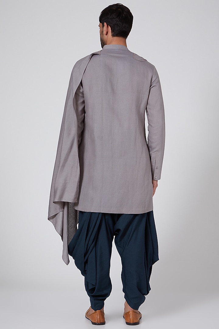 Grey Linen Blend Draped Salwar Pants by Antar Agni Men at Pernia's Pop Up Shop