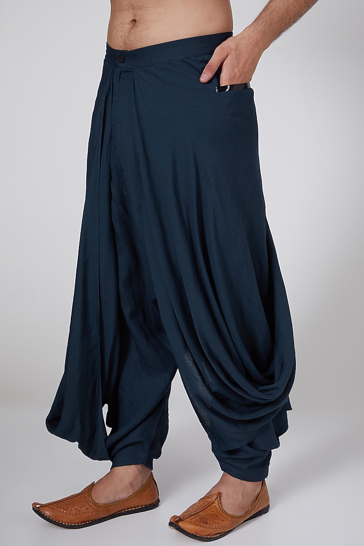 Grey Linen Blend Draped Salwar Pants by Antar Agni Men at Pernia's Pop Up Shop