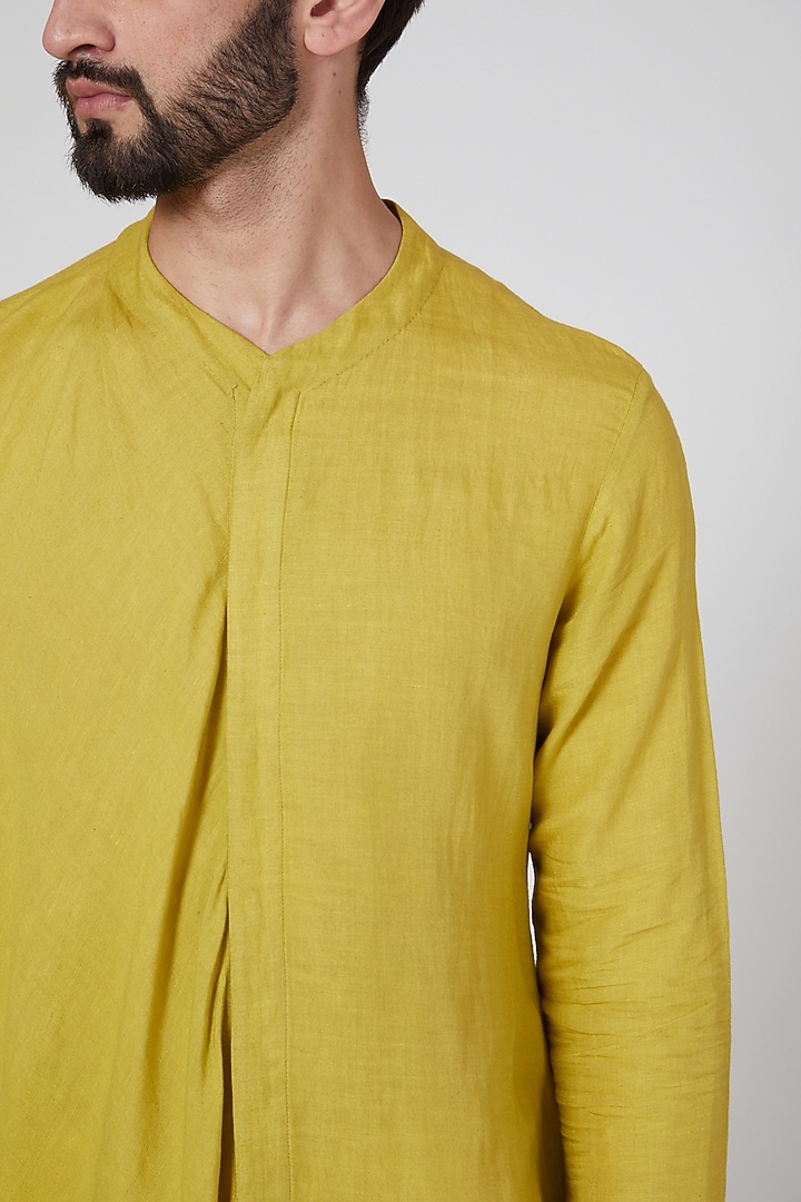 Yellow Long Wedding Shirt by Antar Agni Men at Pernia's Pop Up Shop