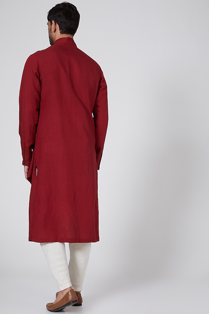 Red Long Draped Kurta by Antar Agni Men at Pernia's Pop Up Shop