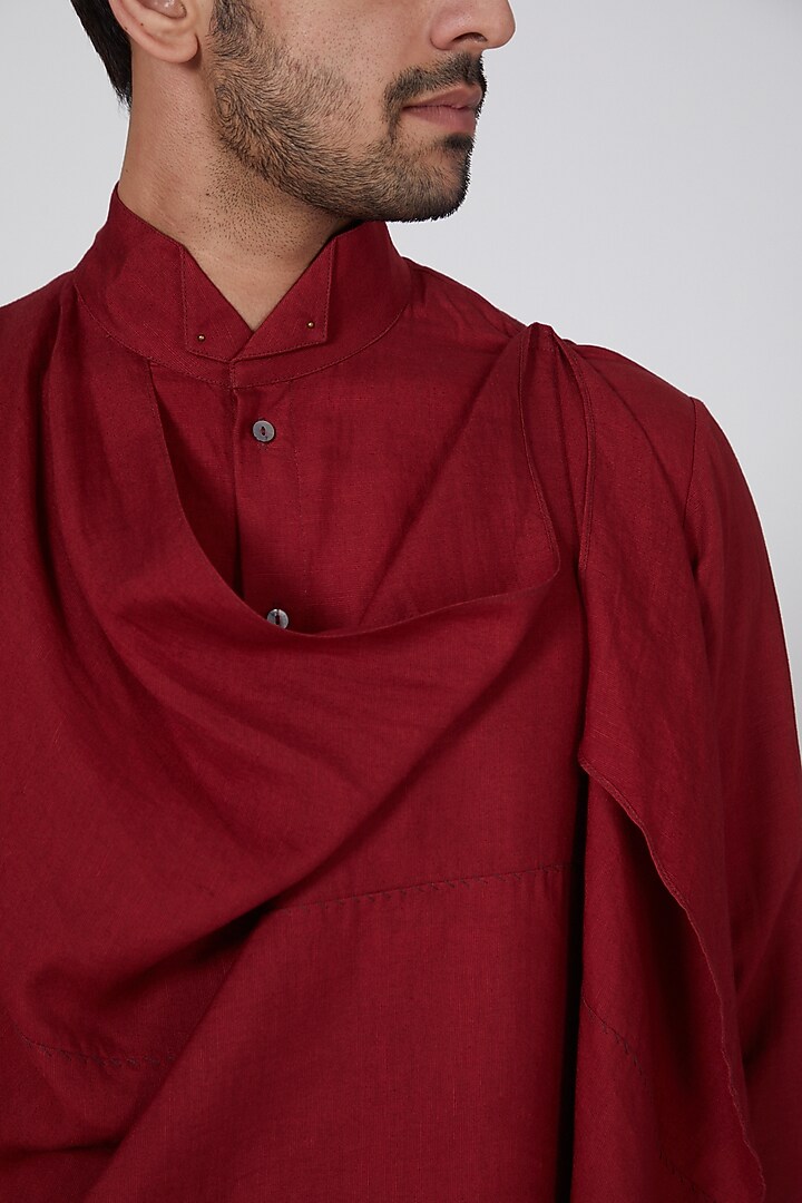 Red Long Draped Kurta by Antar Agni Men at Pernia's Pop Up Shop