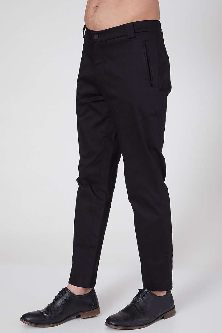 Black Cotton Satin Trousers by Antar Agni Men at Pernia's Pop Up Shop