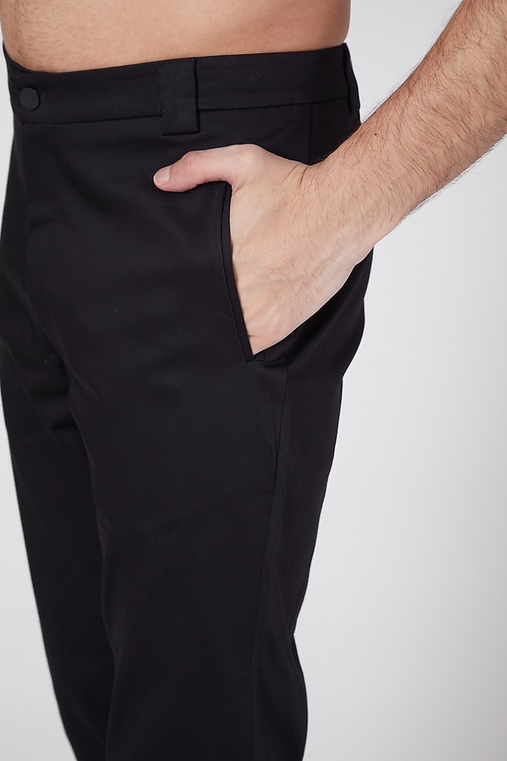 Black Cotton Satin Trousers by Antar Agni Men at Pernia's Pop Up Shop