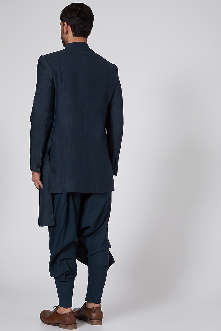 Navy Blue Linen Blend Draped Salwar Pants by Antar Agni Men at Pernia's Pop Up Shop