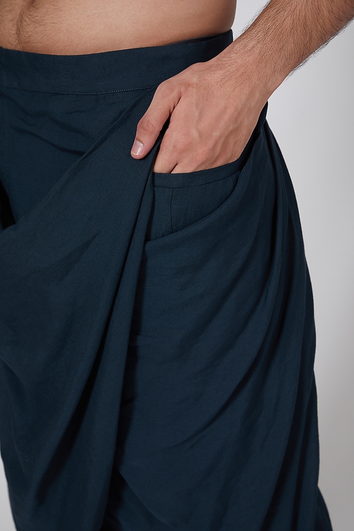 Navy Blue Linen Blend Draped Salwar Pants by Antar Agni Men at Pernia's Pop Up Shop