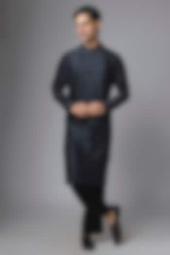 Navy Blue Cotton Silk Kurta by Antar Agni Men at Pernia's Pop Up Shop