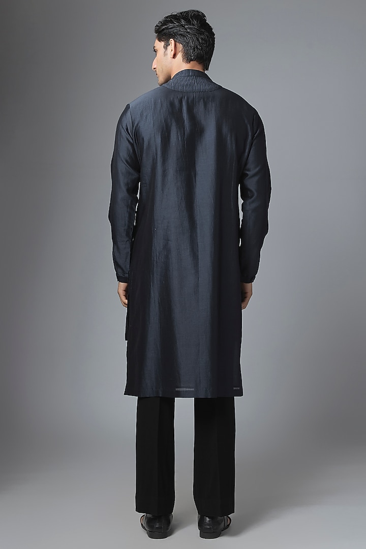 Navy Blue Cotton Silk Kurta by Antar Agni Men at Pernia's Pop Up Shop