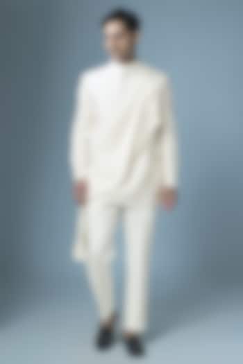 Ivory Silk Blend Wedding Bandhgala by Antar Agni Men at Pernia's Pop Up Shop