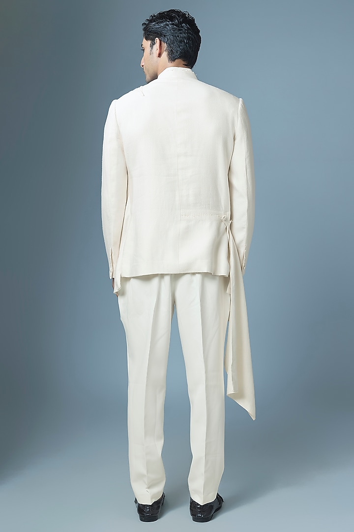 Ivory Silk Blend Wedding Bandhgala by Antar Agni Men at Pernia's Pop Up Shop