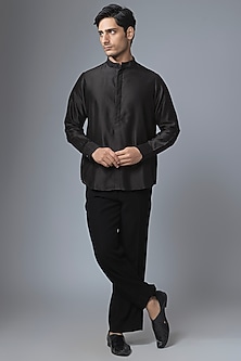 Black Cotton Silk Shirt by Antar Agni Men-POPULAR PRODUCTS AT STORE