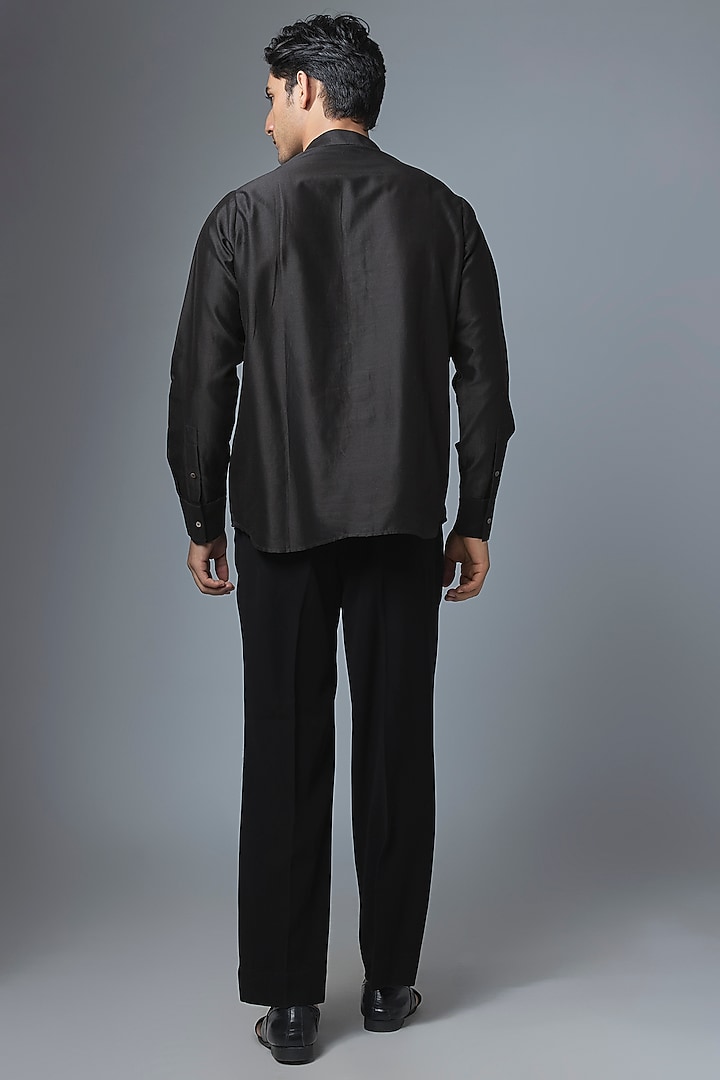 Black Cotton Silk Party Wear Shirt by Antar Agni Men at Pernia's Pop Up Shop