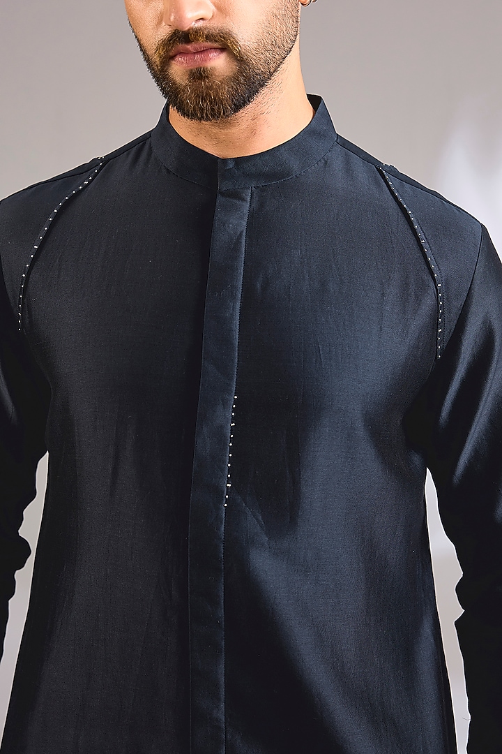 Navy Blue Cotton Silk Wedding Shirt by Antar Agni Men at Pernia's Pop Up Shop