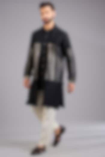 Black Silk Kurta by Antar Agni Men at Pernia's Pop Up Shop