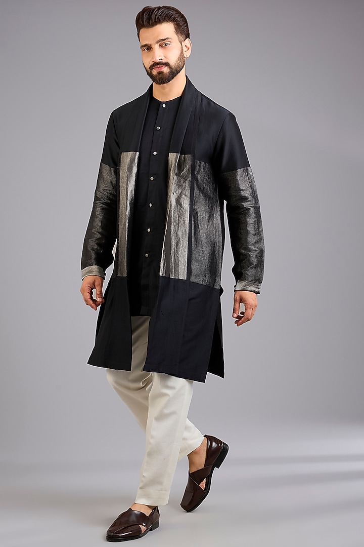 Black Silk Kurta by Antar Agni Men at Pernia's Pop Up Shop