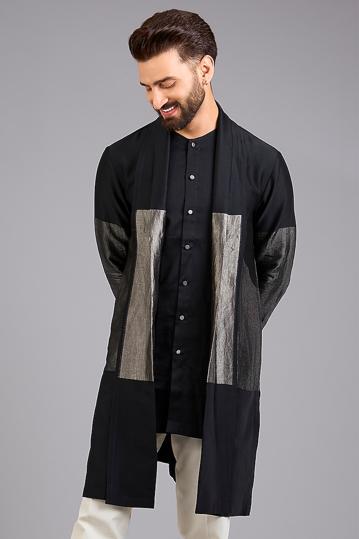 Black Silk Kurta by Antar Agni Men at Pernia's Pop Up Shop