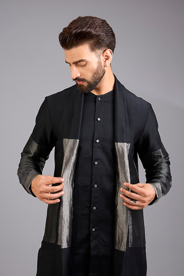 Black Silk Kurta by Antar Agni Men at Pernia's Pop Up Shop