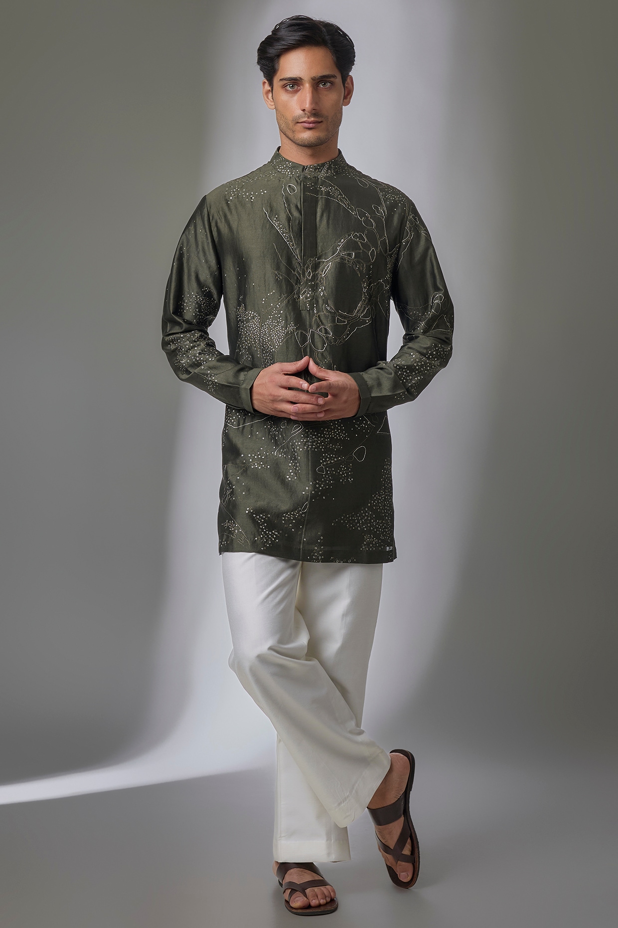 Antar Agni Forest Green Cotton Silk Kurta
