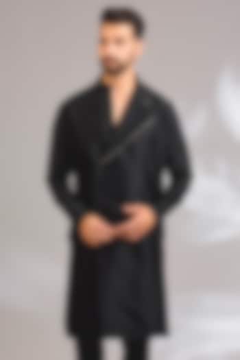 Black Cotton Silk Satin Kurta by Antar Agni Men at Pernia's Pop Up Shop