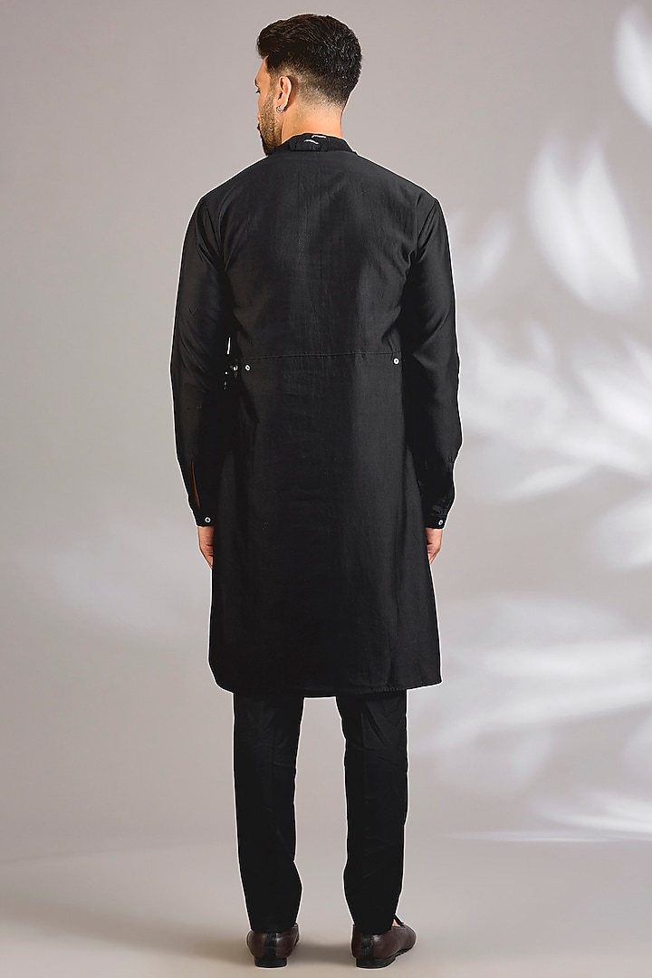 Black Cotton Silk Satin Kurta by Antar Agni Men at Pernia's Pop Up Shop