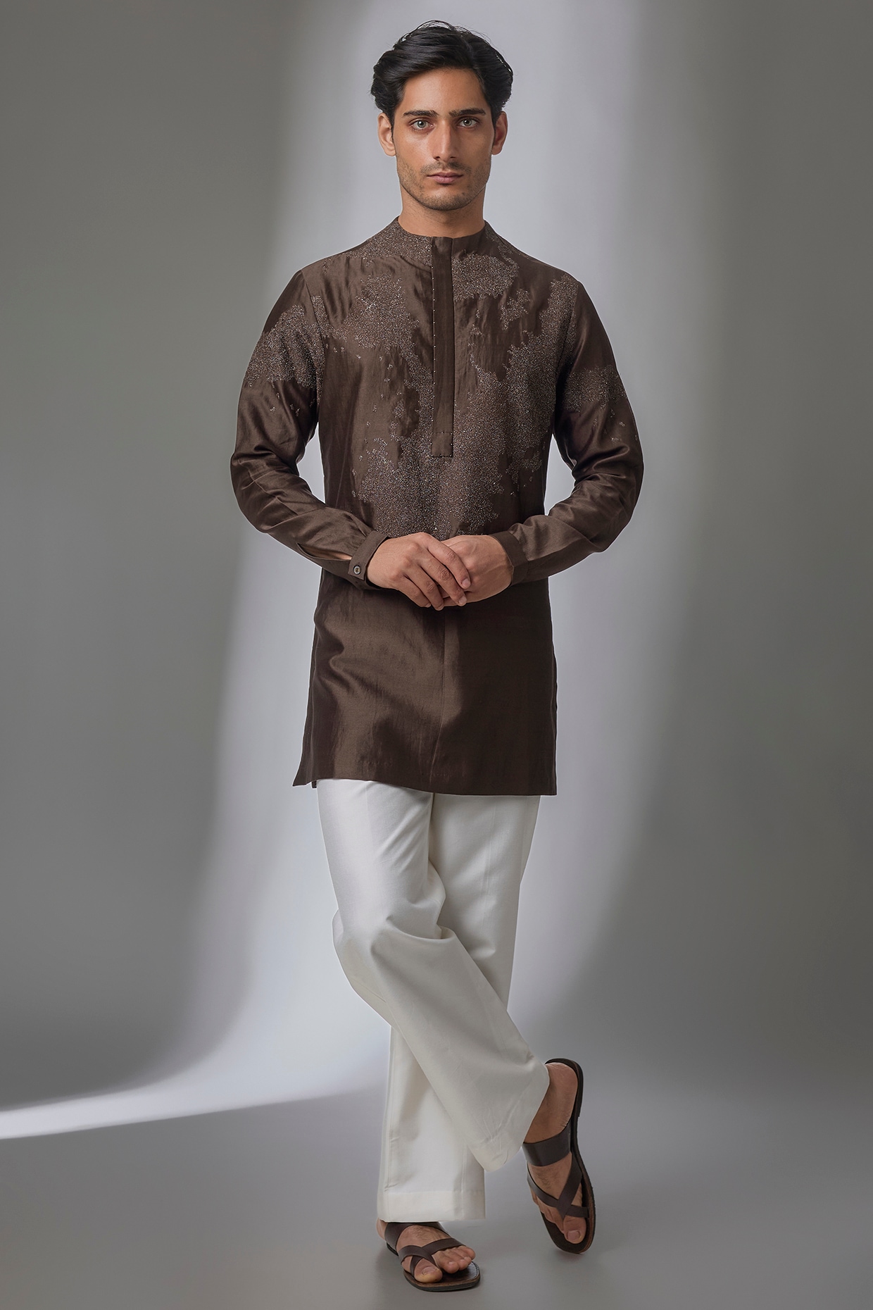 Antar Agni Dark Brown Cotton Silk Kurta