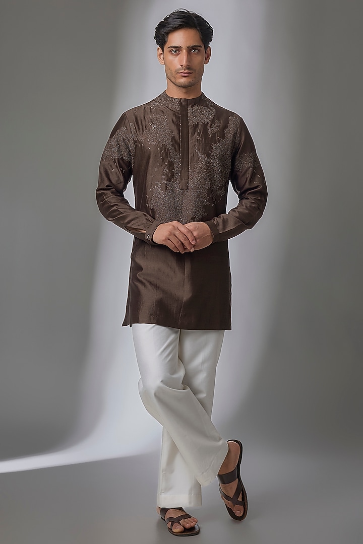 Dark Brown Cotton Silk Kurta by Antar Agni Men at Pernia's Pop Up Shop