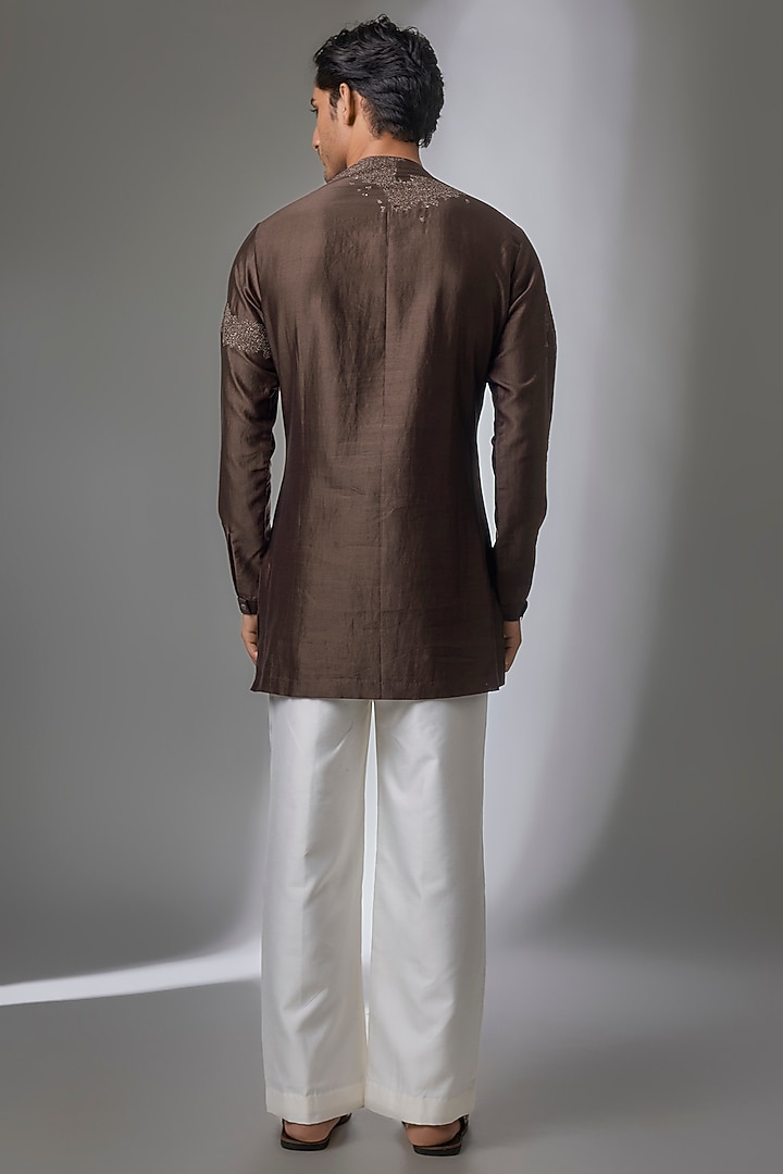 Dark Brown Cotton Silk Kurta by Antar Agni Men at Pernia's Pop Up Shop
