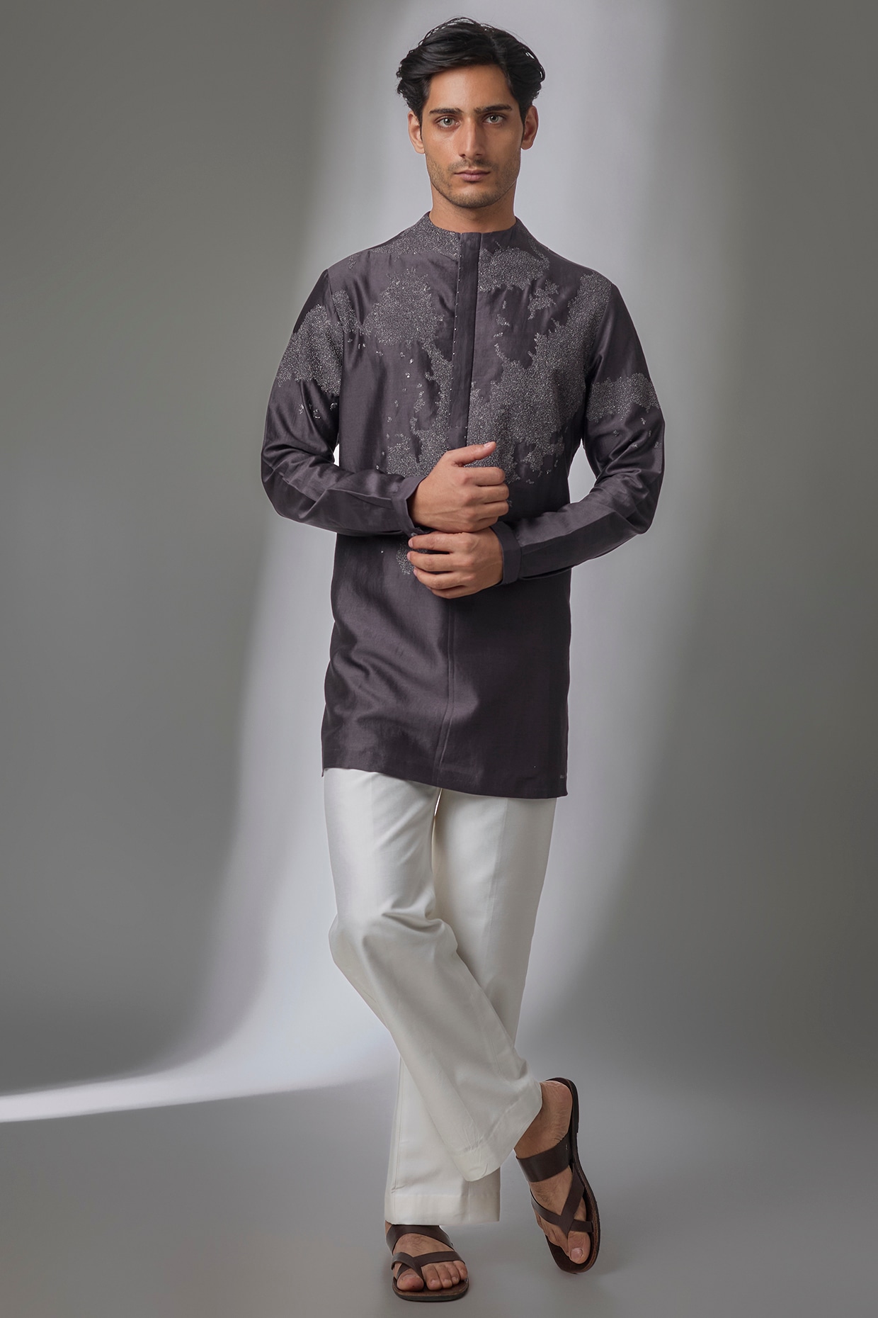 Antar Agni Purple Cotton Silk Kurta