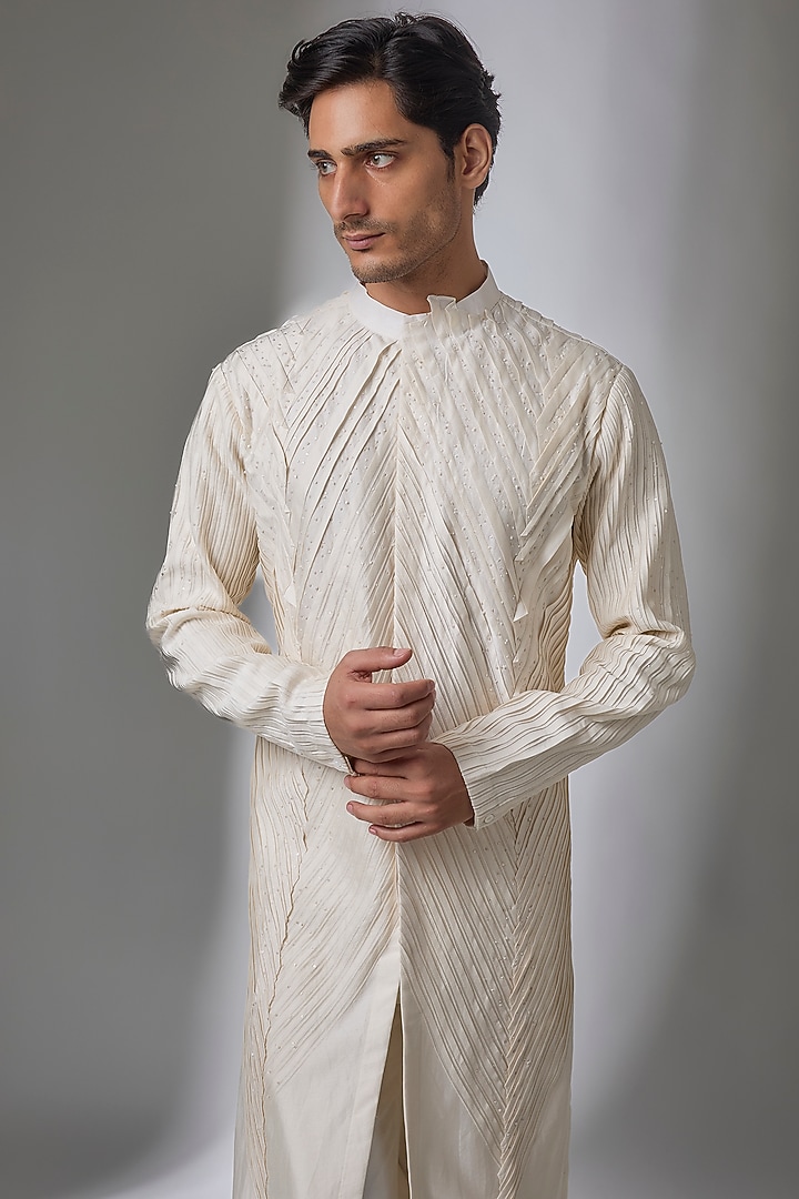 Ivory Cotton Silk Kurta by Antar Agni Men at Pernia's Pop Up Shop