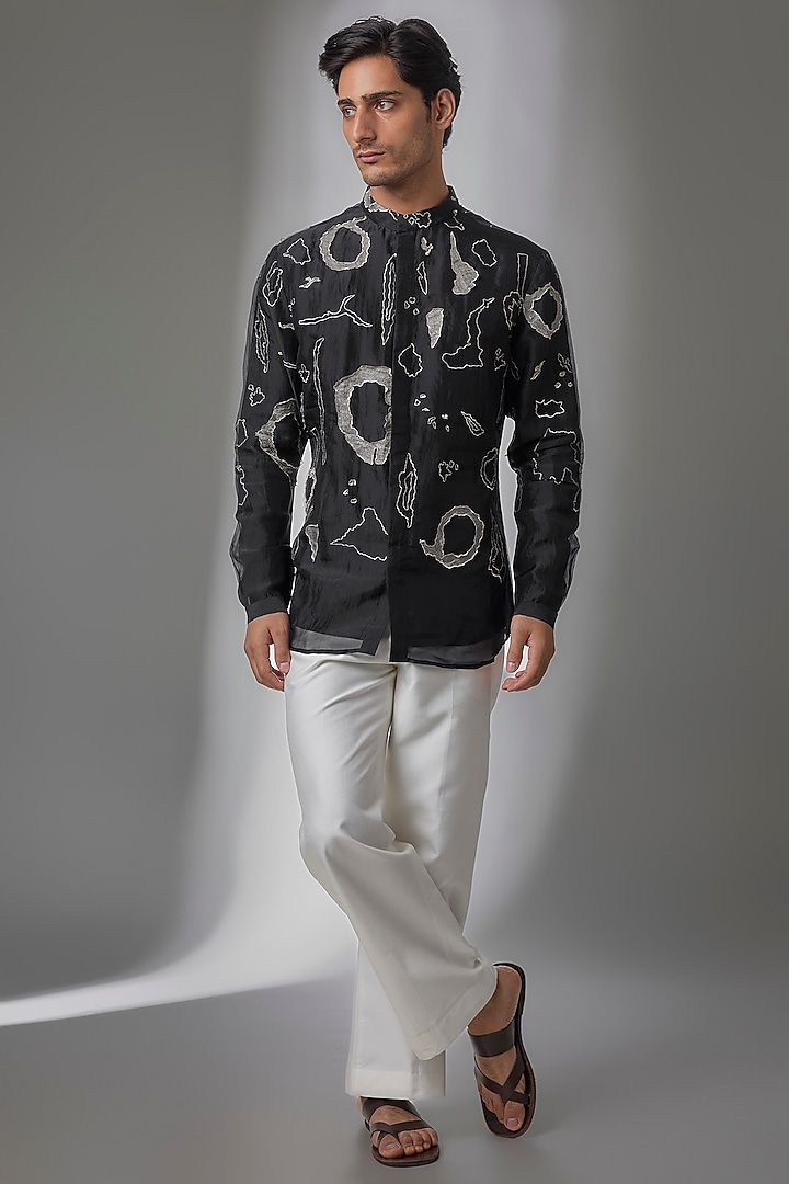 Black Organza Kurta by Antar Agni Men at Pernia's Pop Up Shop