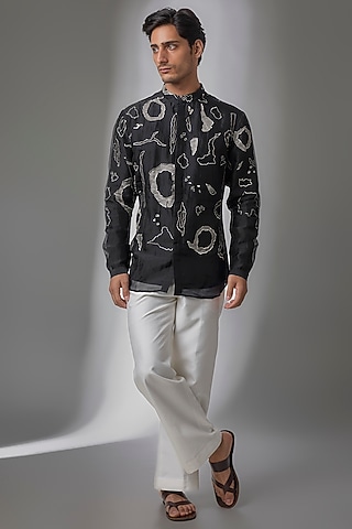 Black Organza Kurta by Antar Agni Men