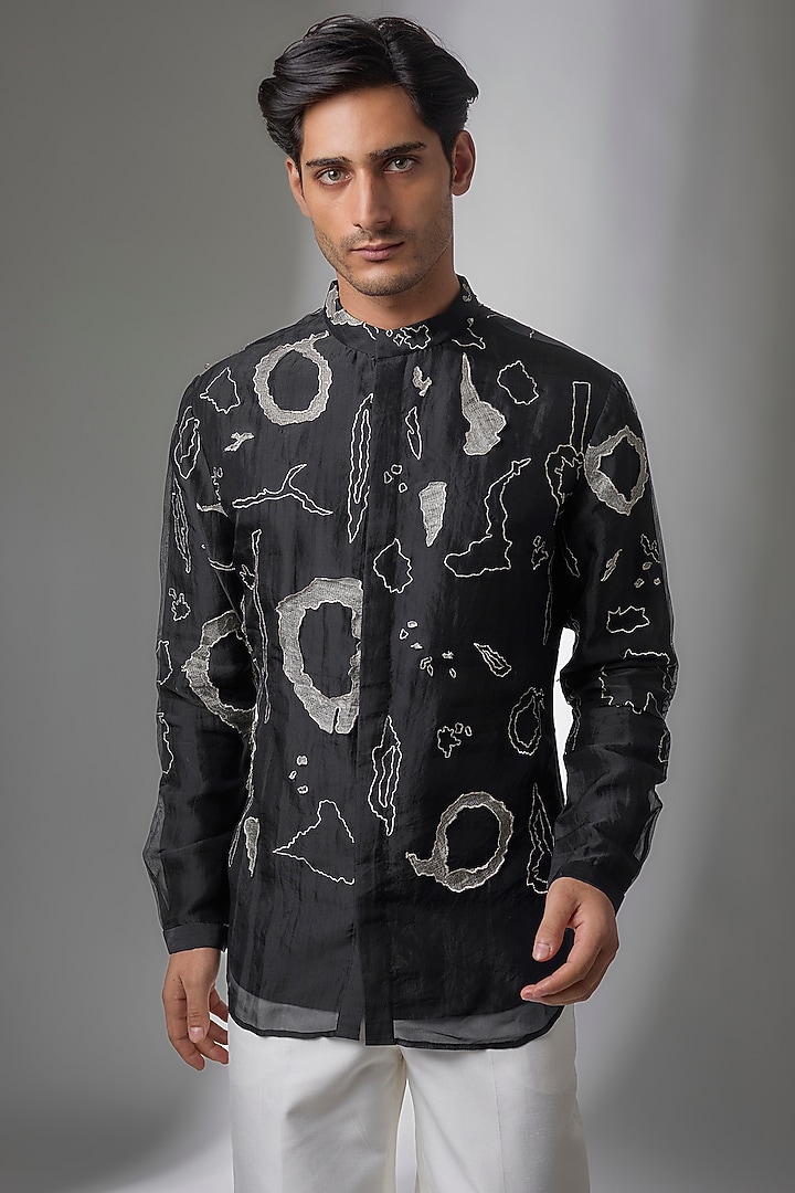 Black Organza Kurta by Antar Agni Men at Pernia's Pop Up Shop