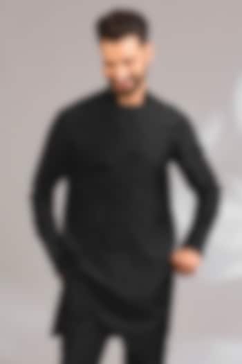 Black Cotton Silk Satin Kurta by Antar Agni Men at Pernia's Pop Up Shop