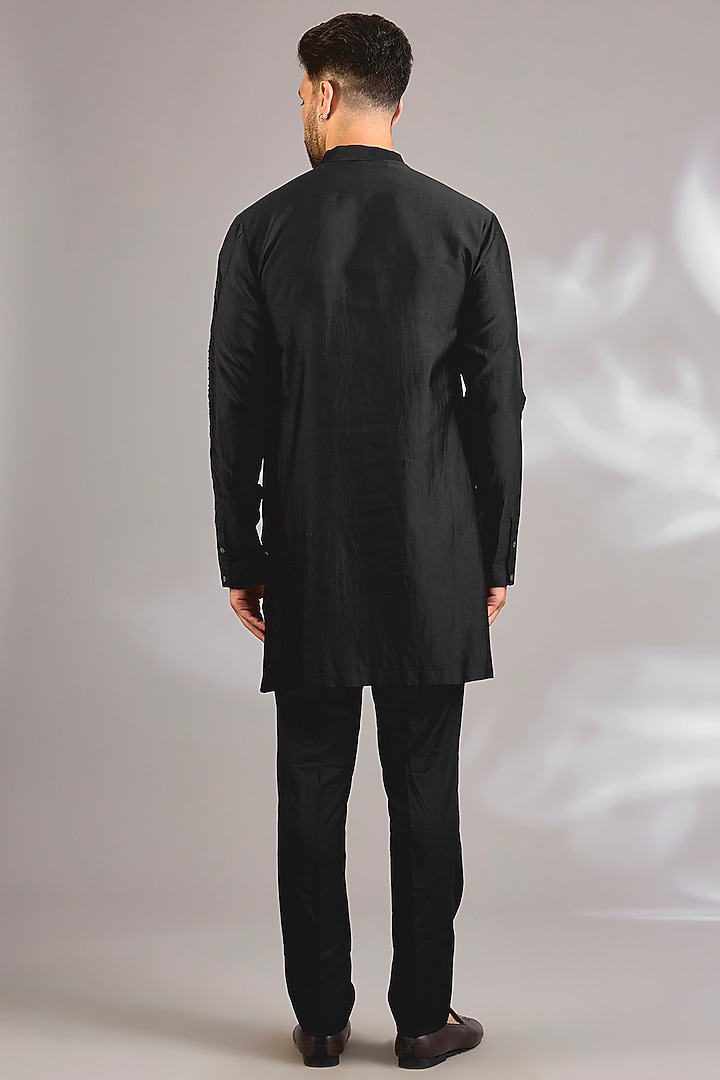 Black Cotton Silk Satin Kurta by Antar Agni Men at Pernia's Pop Up Shop