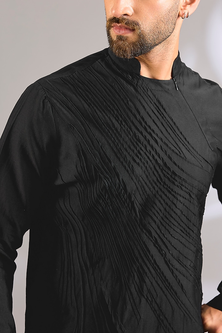 Black Cotton Silk Satin Kurta by Antar Agni Men at Pernia's Pop Up Shop