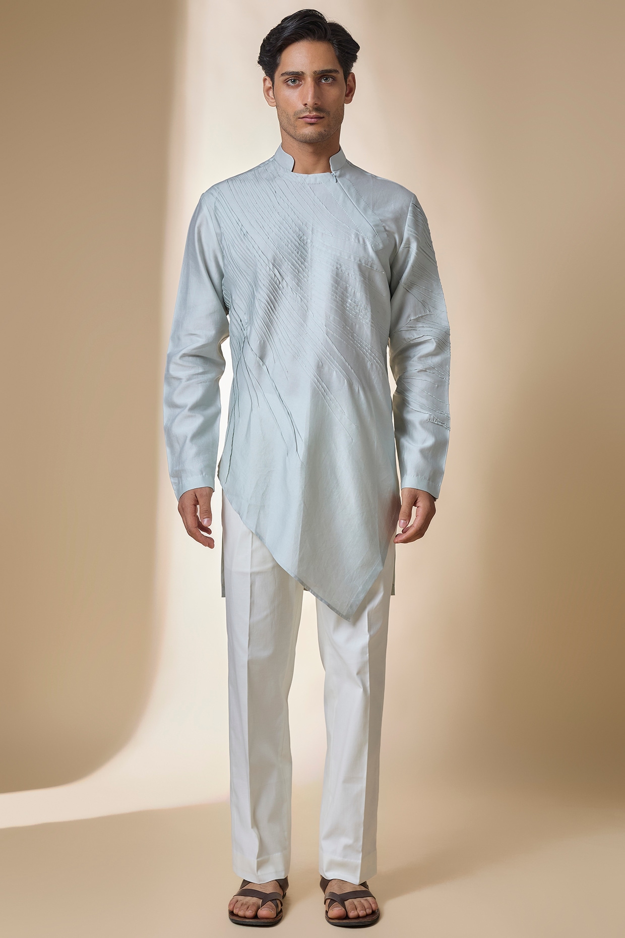 Antar Agni Ice Blue Cotton Silk Satin Kurta