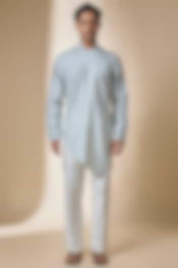 Ice Blue Cotton Silk Satin Kurta by Antar Agni Men at Pernia's Pop Up Shop