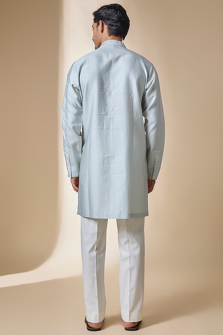Ice Blue Cotton Silk Satin Kurta by Antar Agni Men at Pernia's Pop Up Shop