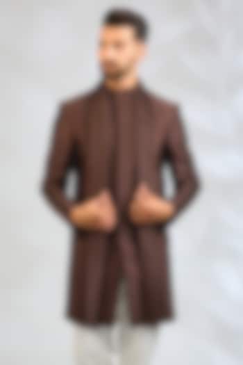 Dark Brown Cotton Silk Groom Indowestern by Antar Agni Men at Pernia's Pop Up Shop