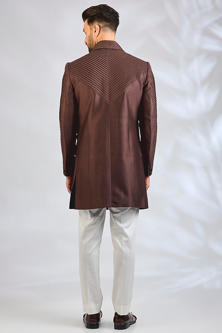 Dark Brown Cotton Silk Groom Indowestern by Antar Agni Men at Pernia's Pop Up Shop