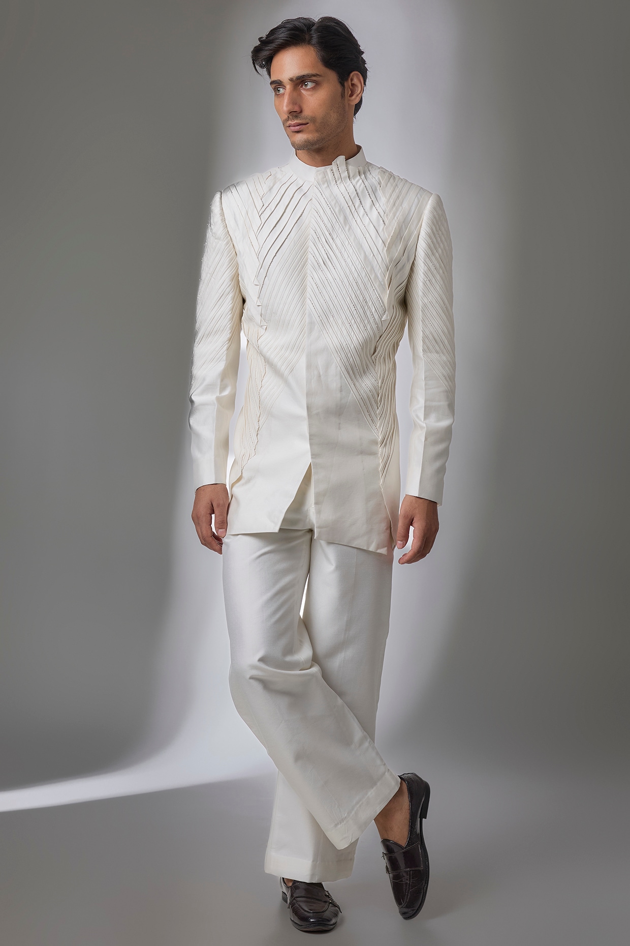 Antar Agni Ivory Cotton Silk Bandhgala