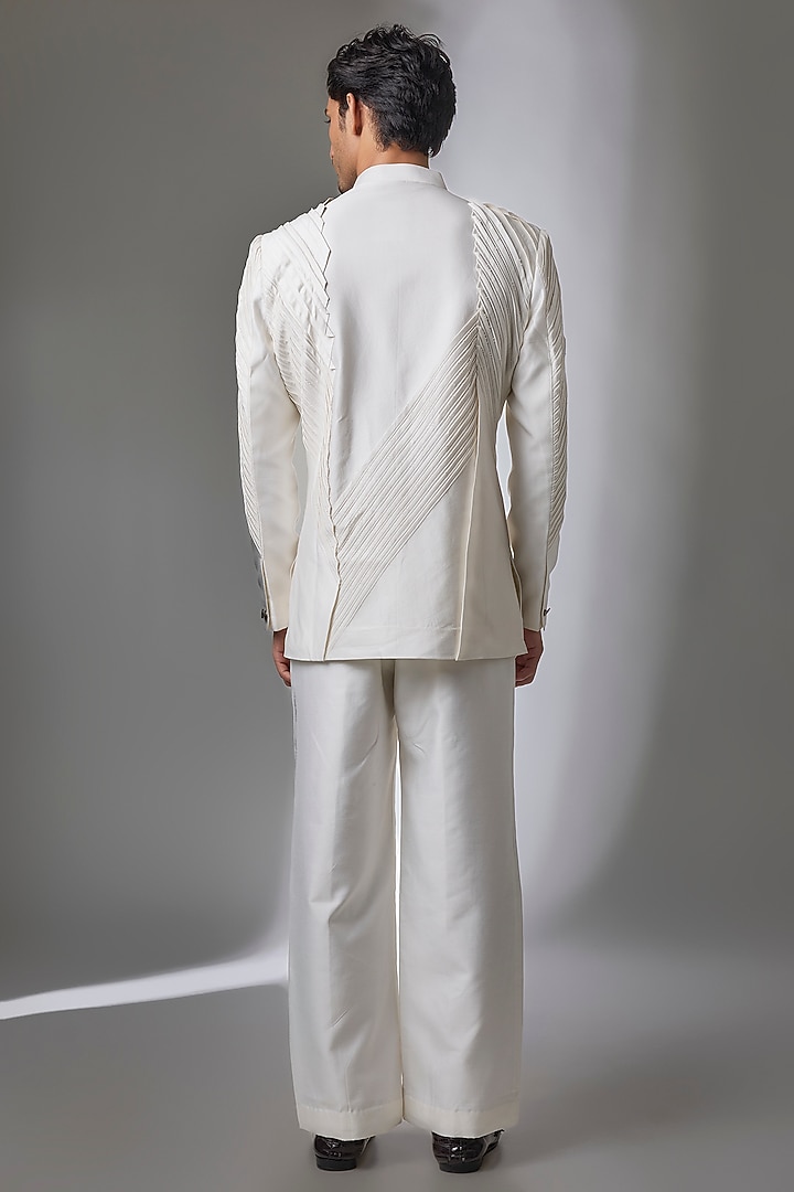 Ivory Cotton Silk Wedding Bandhgala by Antar Agni Men at Pernia's Pop Up Shop