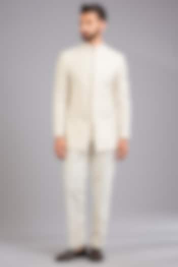 Ivory Silk Groom Bandhgala by Antar Agni Men at Pernia's Pop Up Shop