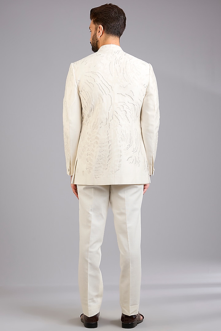 Ivory Silk Groom Bandhgala by Antar Agni Men at Pernia's Pop Up Shop