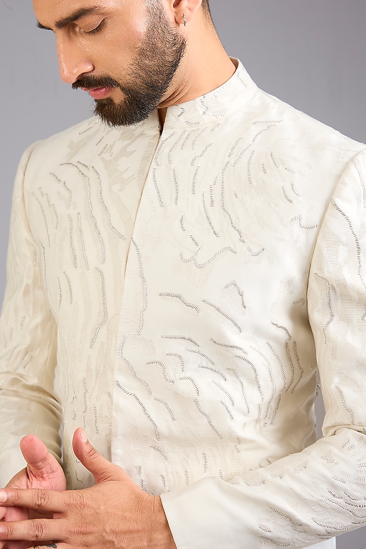 Ivory Silk Groom Bandhgala by Antar Agni Men at Pernia's Pop Up Shop