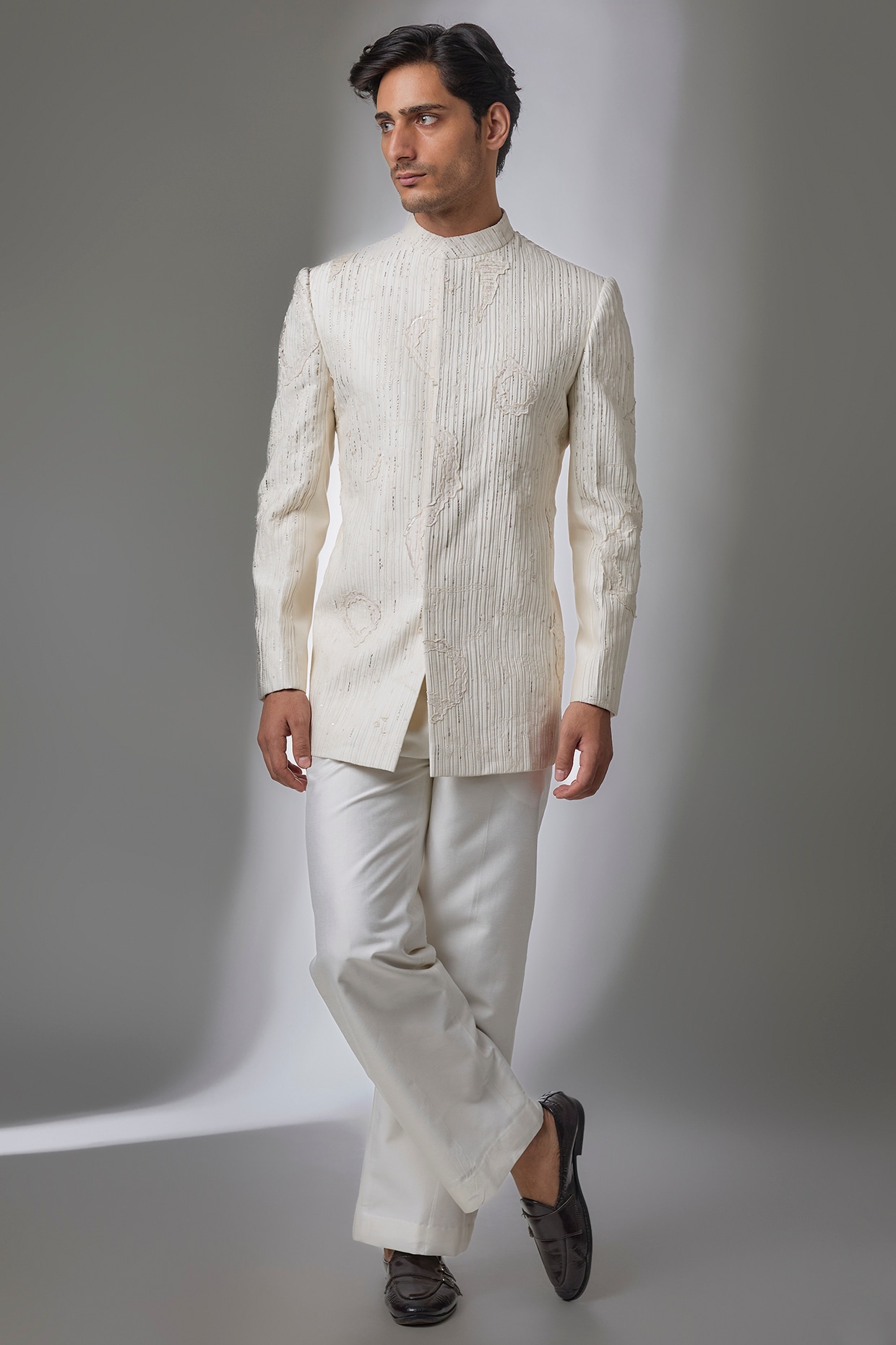 Antar Agni Ivory Cotton Silk Bandhgala